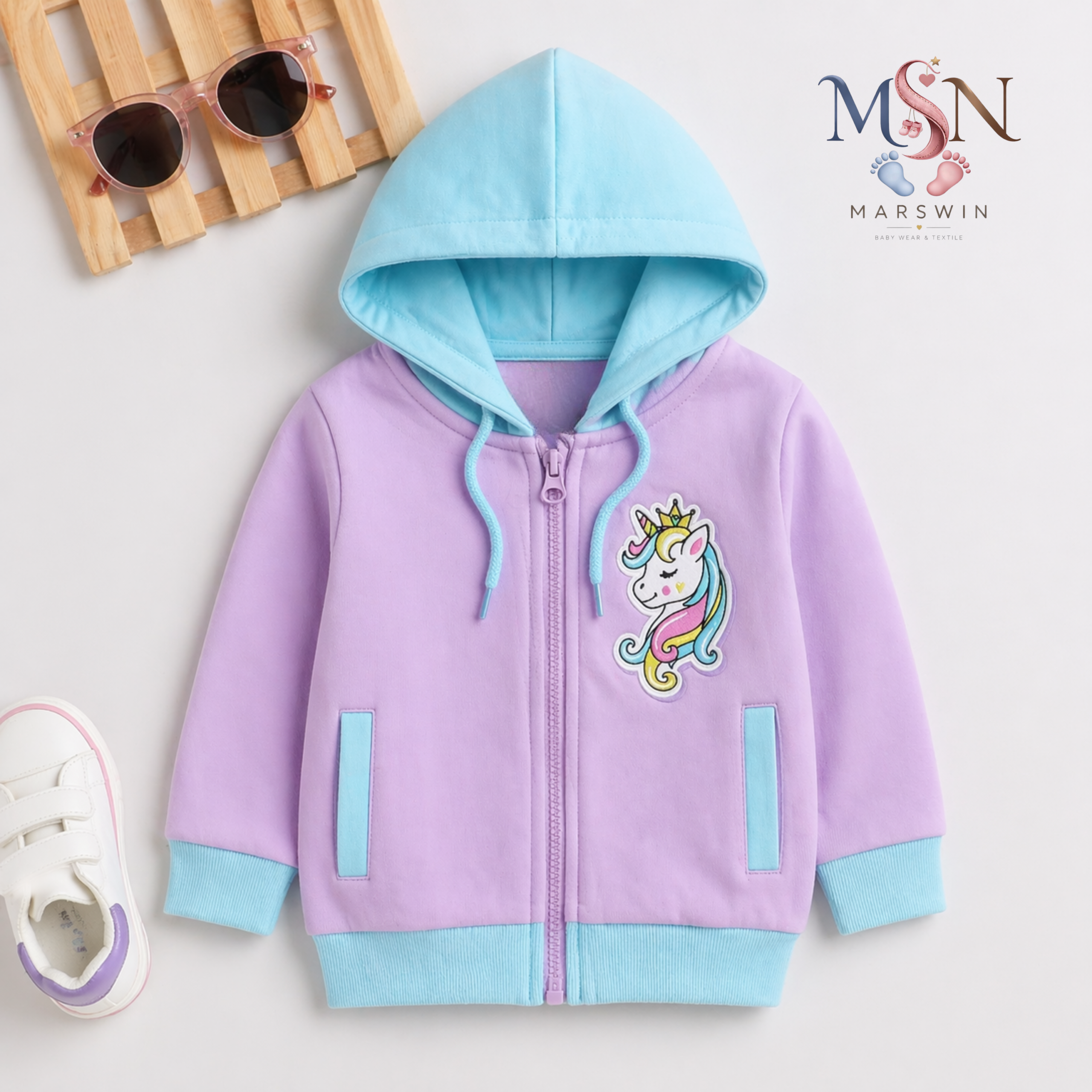 MSN Baby Girls Hooded Sweatshirt with Cute Animal Prints – Soft Cotton Winter Wear (Multicolor)