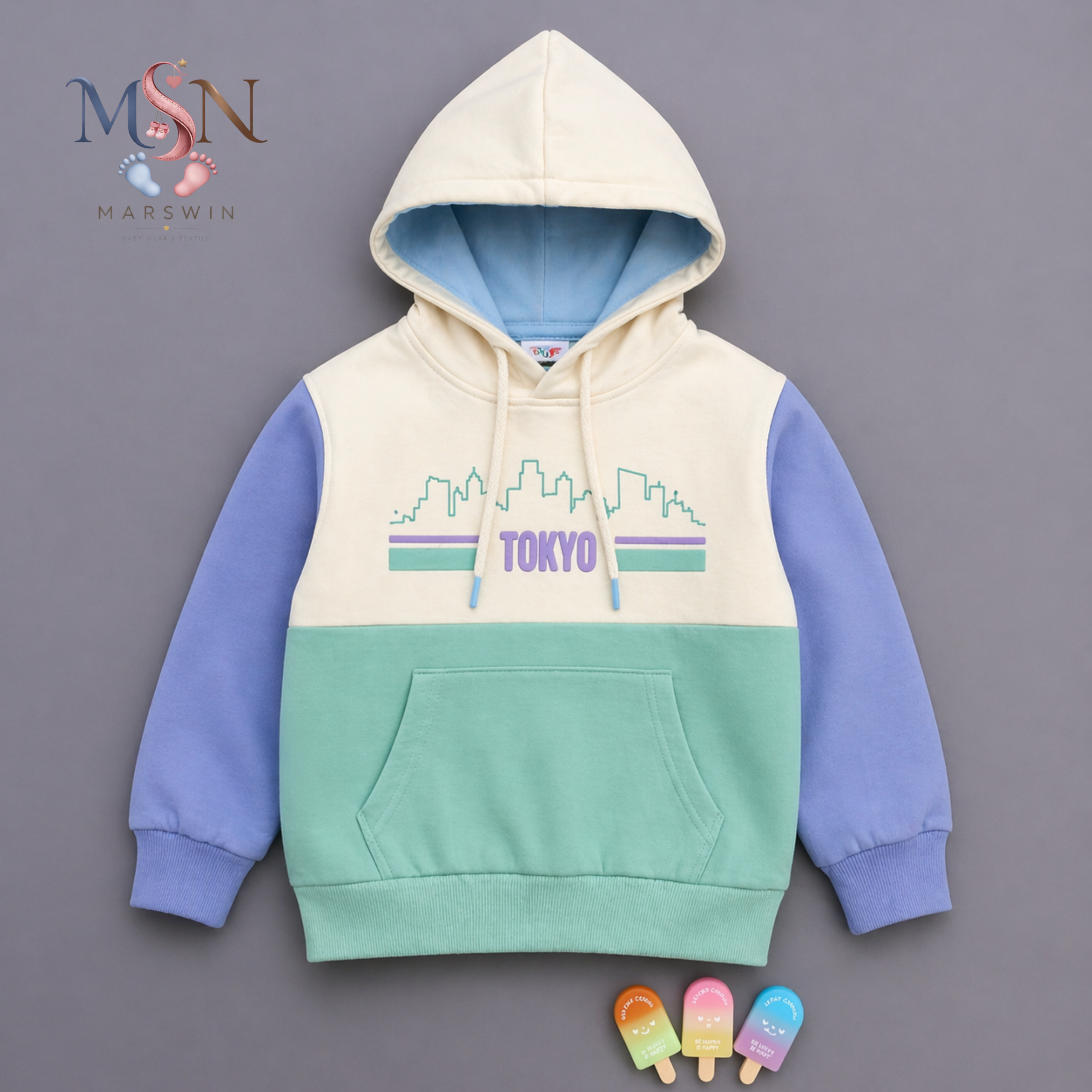 MSN Boys Full Sleeve Hooded Sweatshirt with Tokyo Graphic & Tie-Dye Pattern - Image 2