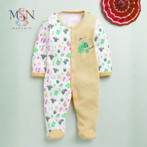 MSN Baby Cotton Full Sleeve Sleepsuit with Snap Button Closure & Cute Printed Design