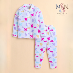 MSN Baby Cotton Printed Nightsuit Set with Unicorn & Cloud Pattern – White Multicolor