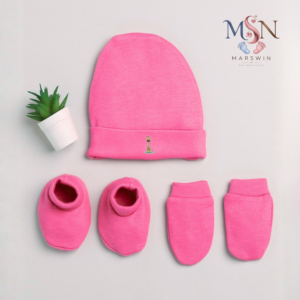 MSN Soft Cotton Baby Cap, Mittens & Booties Set – Printed Infant Essentials Combo