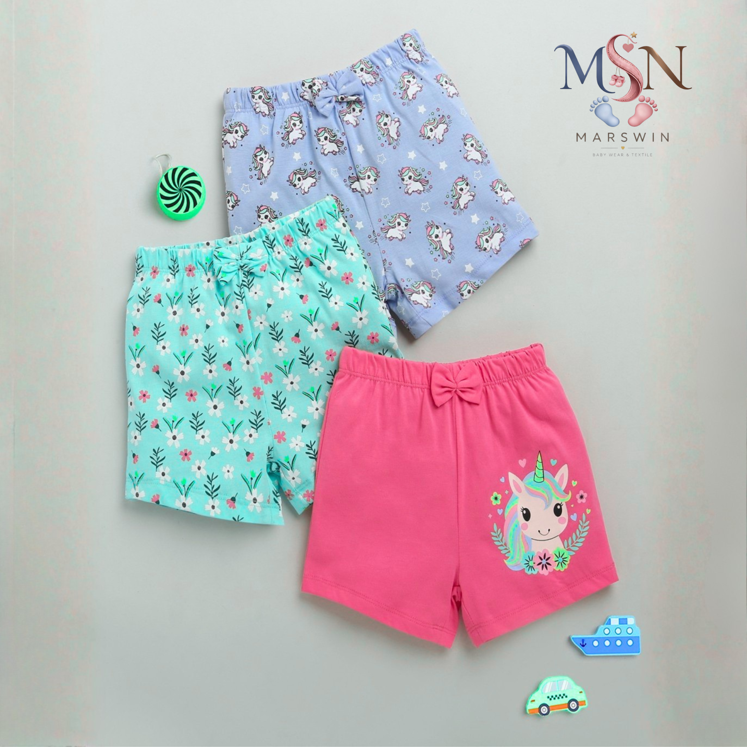 MSN Baby Cotton Printed Shorts Combo Pack – Soft Elastic Waist Multicolor Casual Wear for Boys & Girls - Image 2