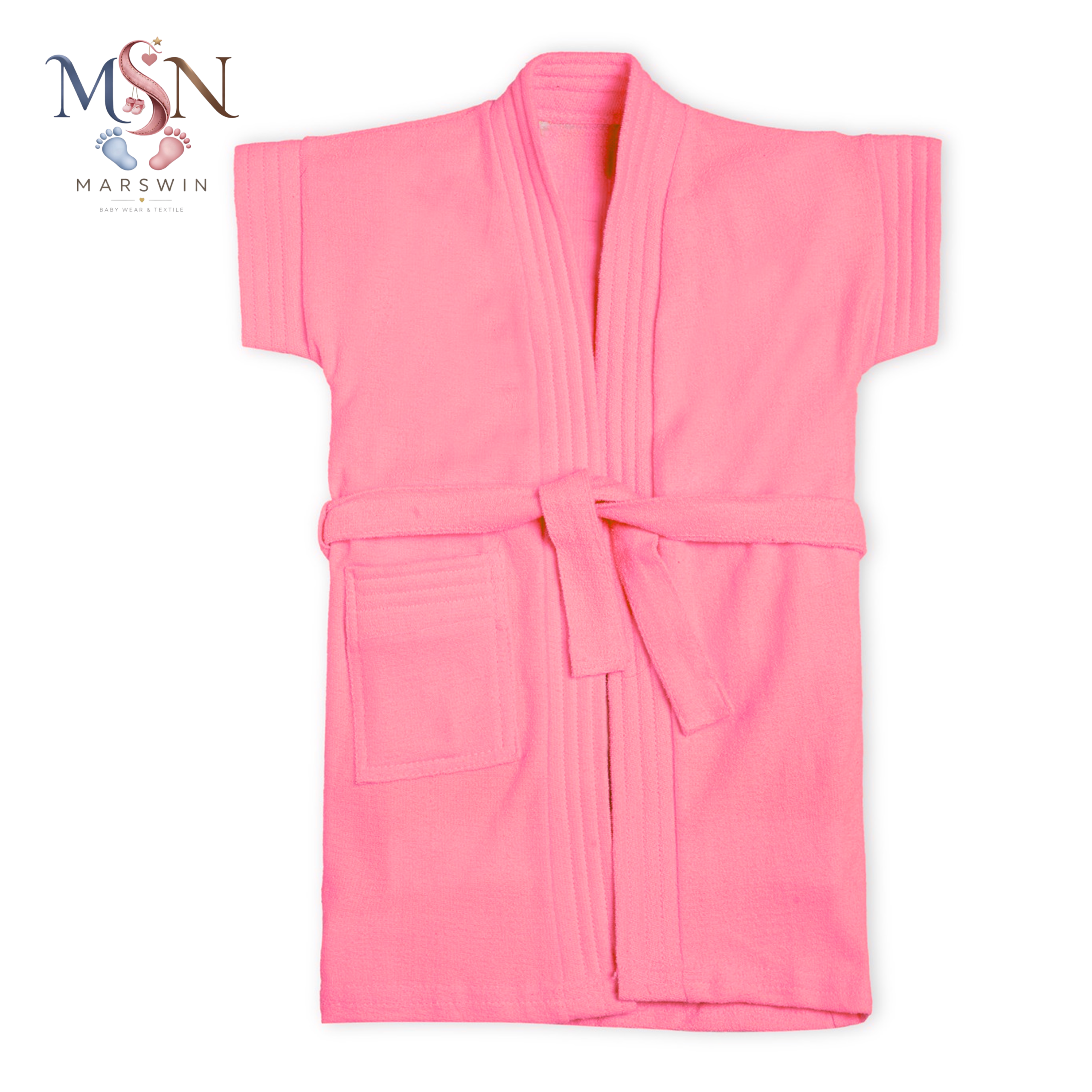 MSN Soft Cotton Baby Bathrobe with Belt & Pocket – Absorbent Terry Wrap, Half Sleeve, Unisex Infant Wear - Image 3