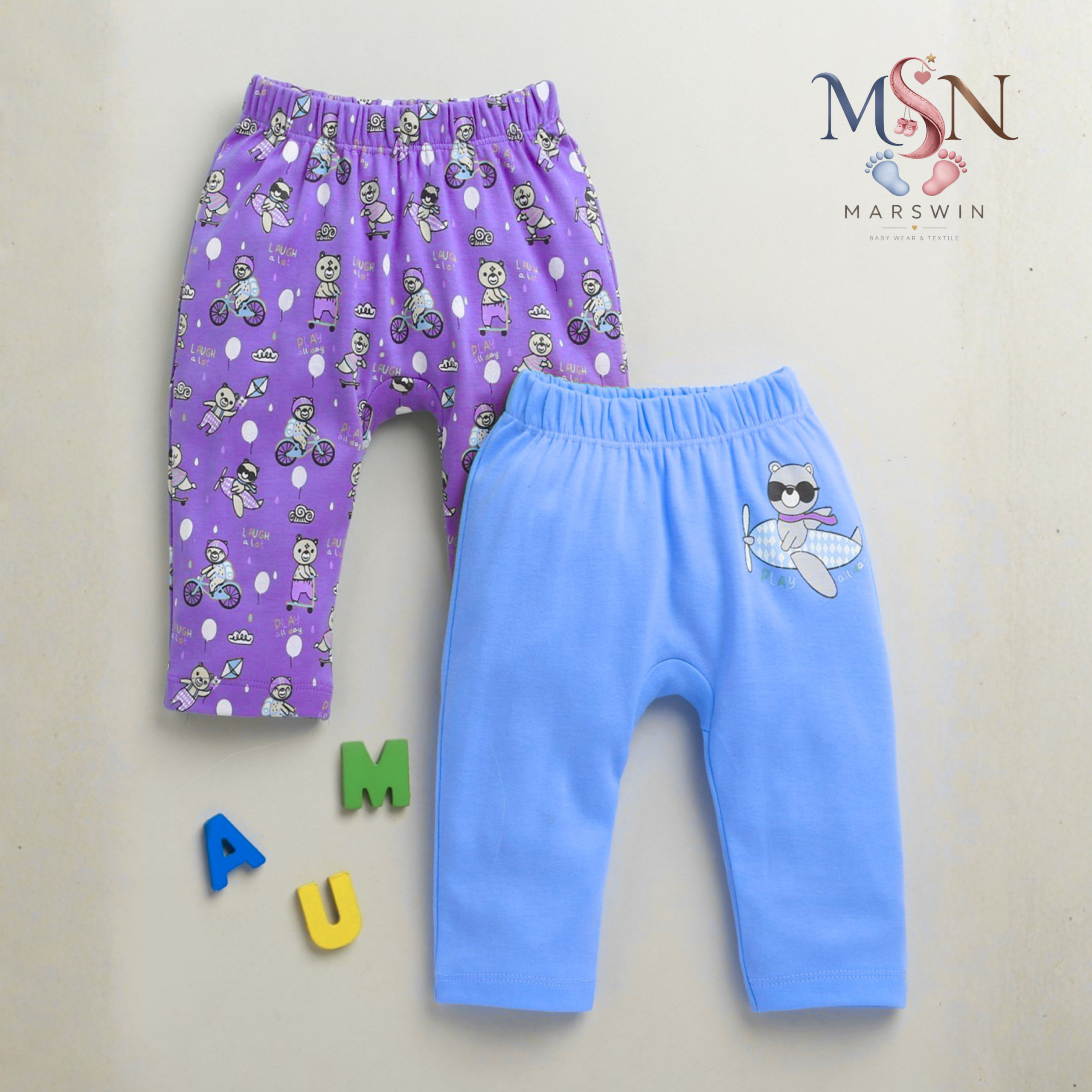 MSN Baby Boys & Girls Cotton Printed Diaper Pants Combo Pack (Purple, Blue, Green & Surf Print, Soft & Comfortable) - Image 2