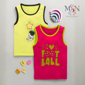 MSN Baby Cotton Sleeveless T-Shirt Pack of 2 with Graphic & Printed Design – Yellow & Pink