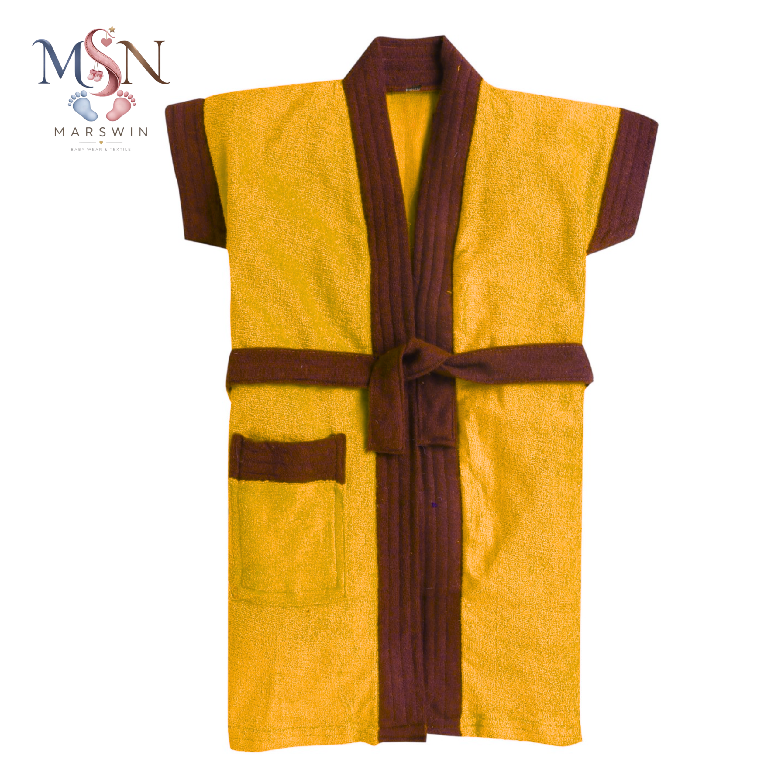 MSN Soft Cotton Baby Bathrobe with Belt & Pocket – Absorbent Terry Wrap, Half Sleeve, Unisex Infant Wear
