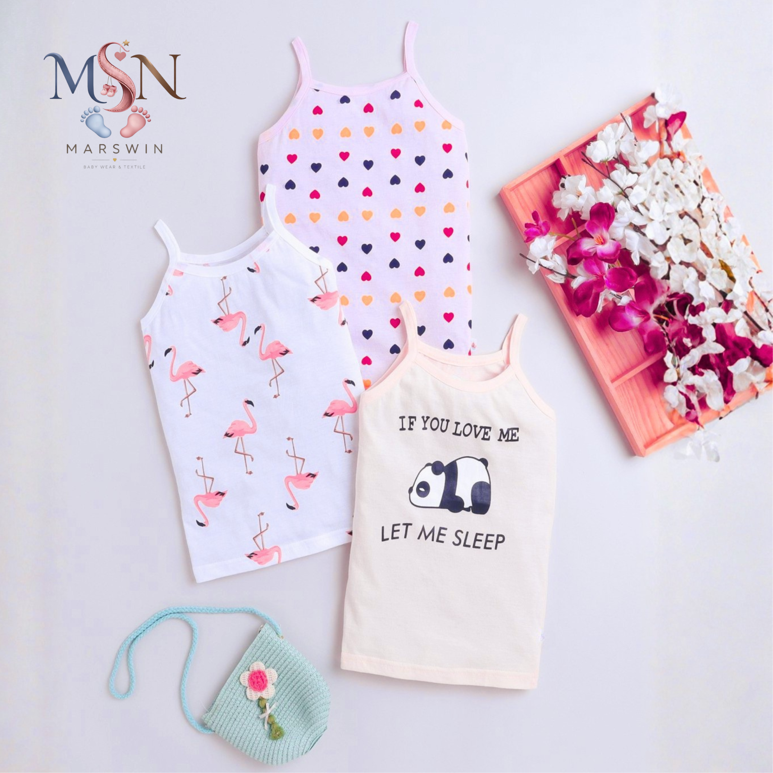 MSN Baby Girls Cotton Printed Slip Tops Combo Pack – Soft Sleeveless Strap Tees for Daily Comfort Wear - Image 2