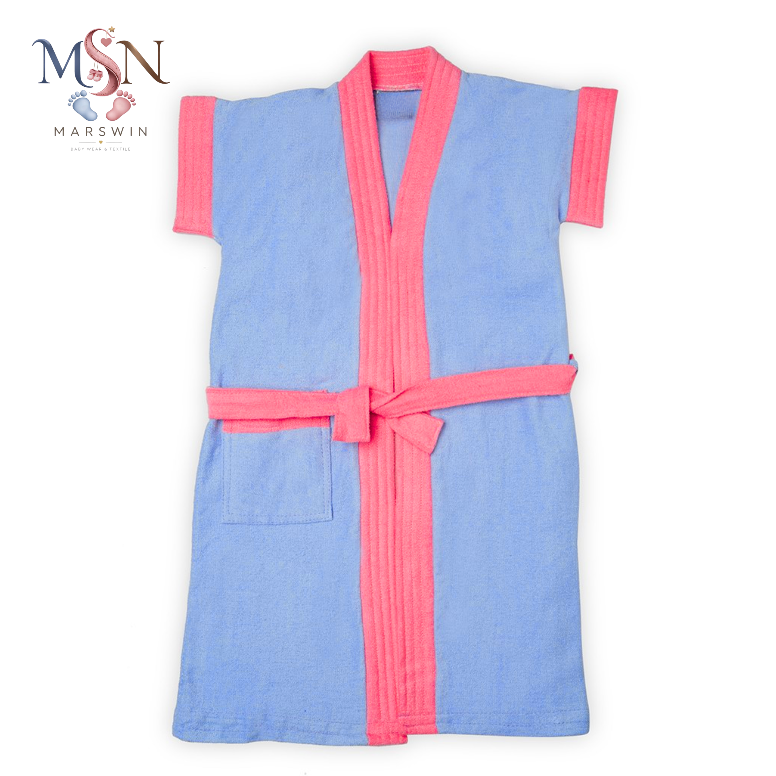 MSN Soft Cotton Baby Bathrobe with Belt & Pocket – Absorbent Terry Wrap, Half Sleeve, Unisex Infant Wear - Image 2