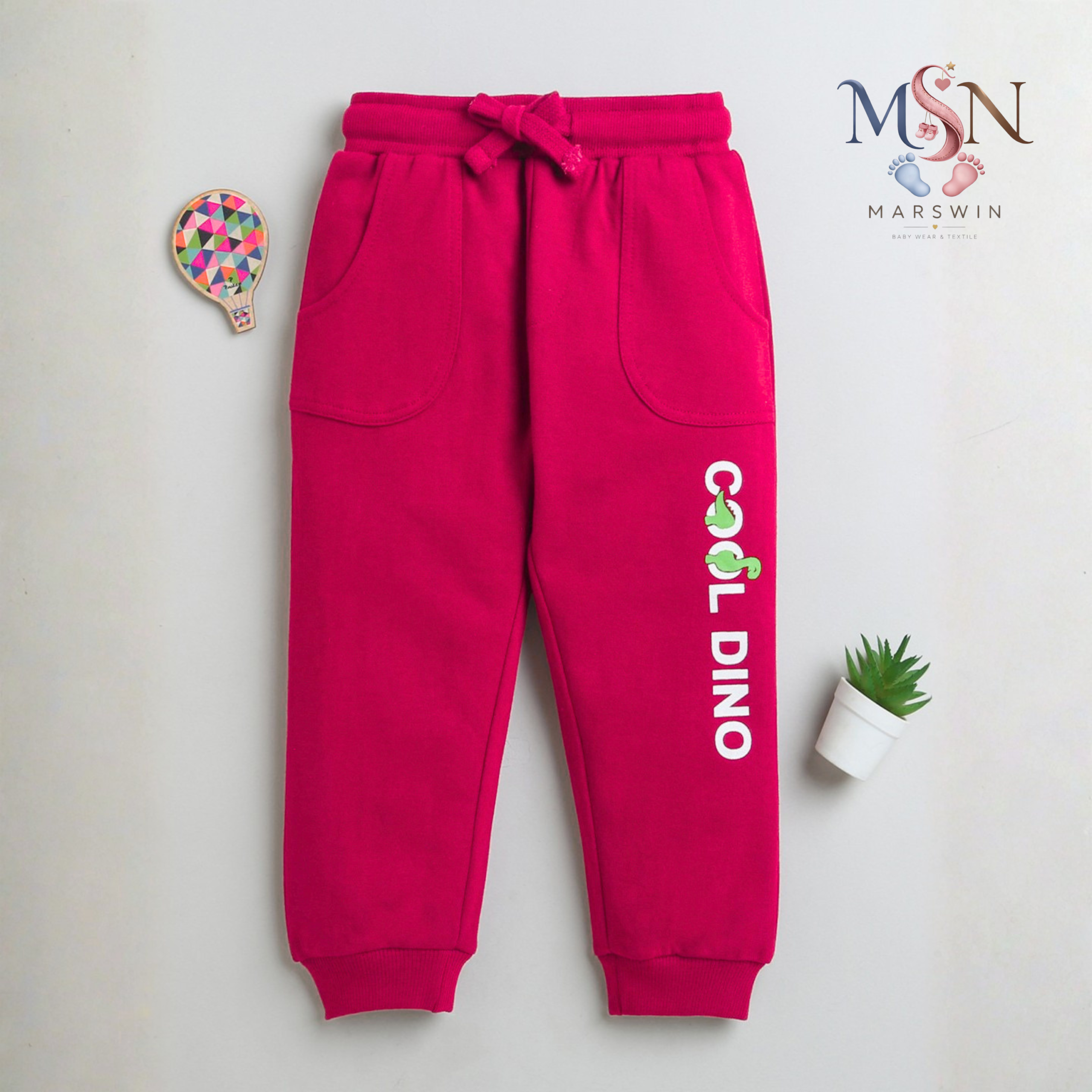 MSN Baby Boys & Girls Cotton Graphic Printed Jogger Pants (Pink Cool Dino, Soft & Comfortable)