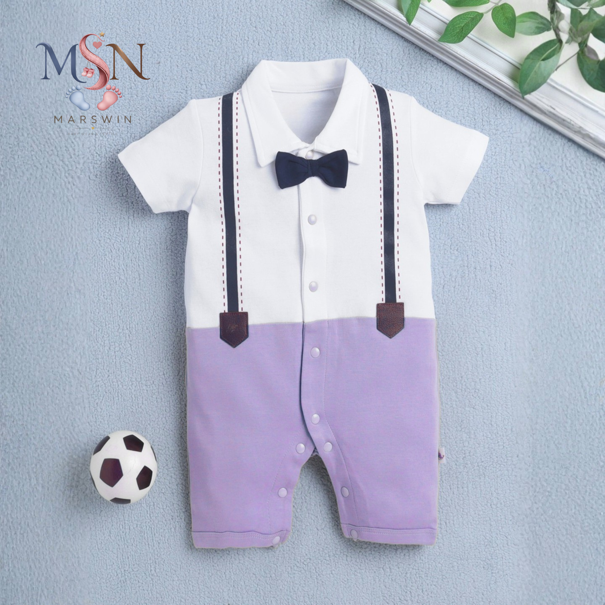 MSN Baby Cotton Dungaree Style Romper with Striped T-Shirt & Puppy Graphic Print - Image 2