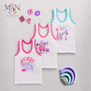 MSN Baby Cotton Sleeveless Vest with Cute Cartoon Prints – Soft Breathable Innerwear for Infants (Unisex)