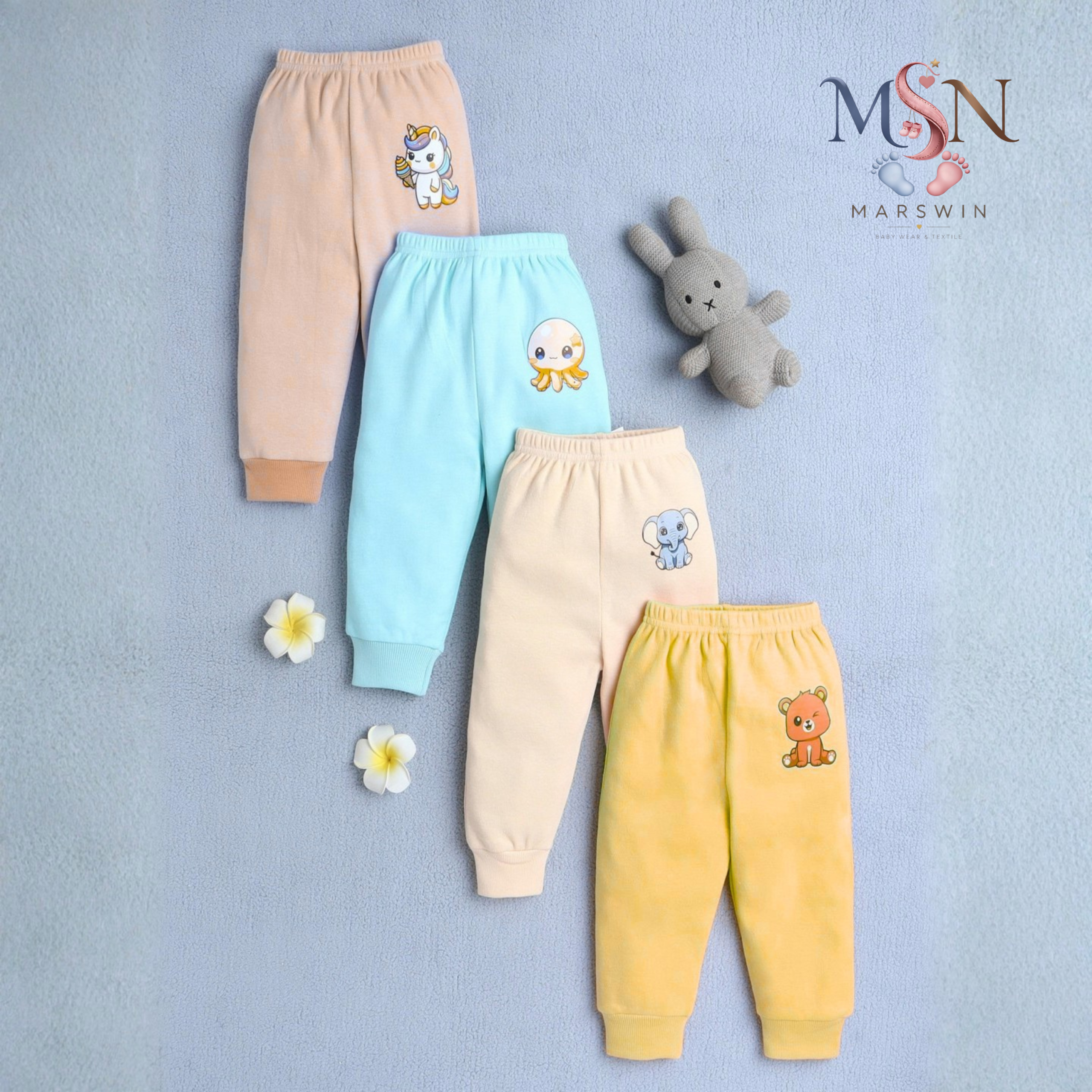 MSN Baby Boys & Girls Cotton Printed Pyjama Pants Combo Pack (Multi-Color Graphic & Solid, Soft & Comfortable)