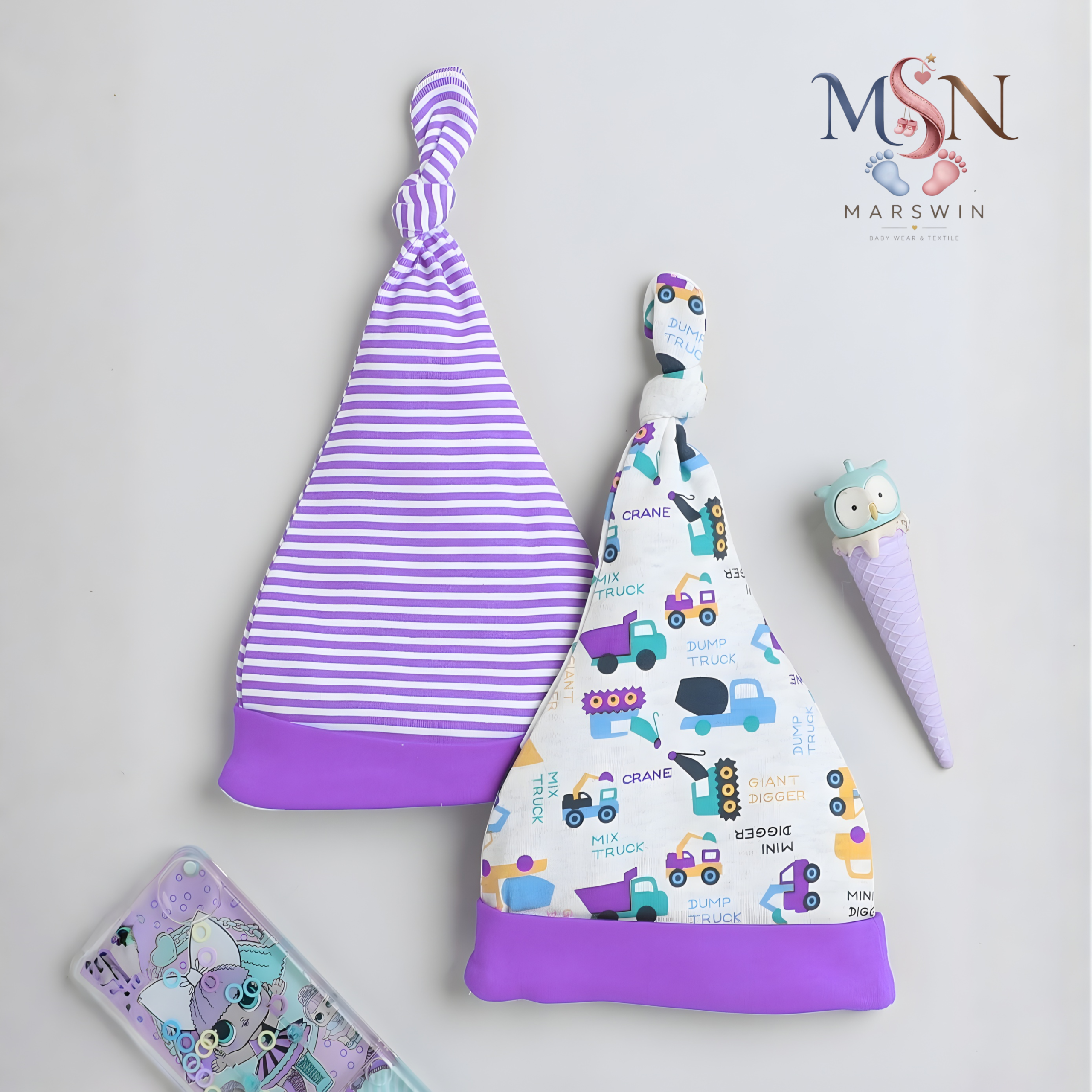 MSN Soft Cotton Baby Cap Set (Pack of 2/3) – Printed & Striped Infant Caps - Image 2