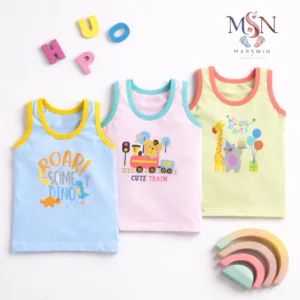 MSN Baby Cotton Sleeveless Vest with Cute Graphic Print | Soft Round Neck Innerwear for Infants
