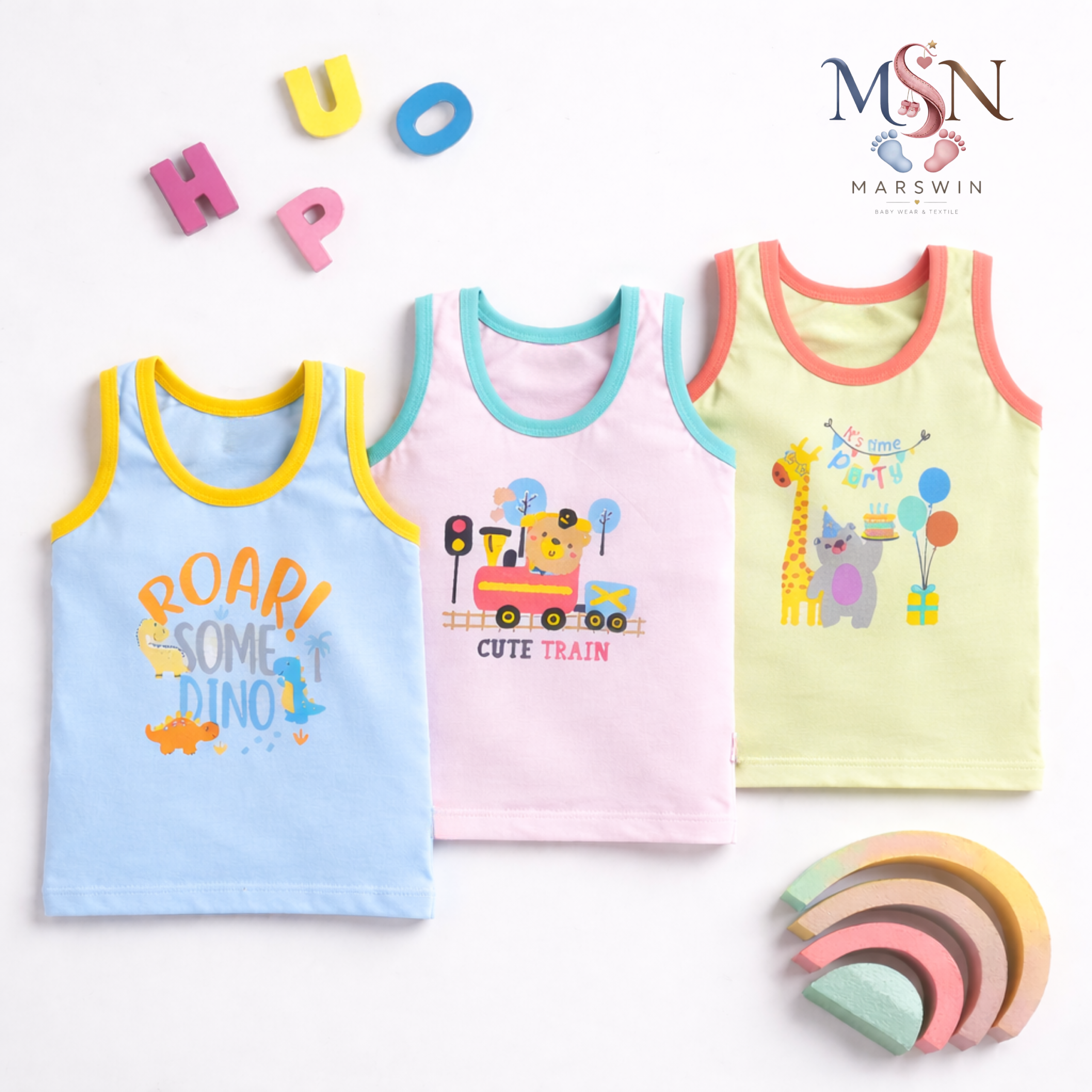 MSN Baby Cotton Sleeveless Vest with Cute Graphic Print | Soft Round Neck Innerwear for Infants