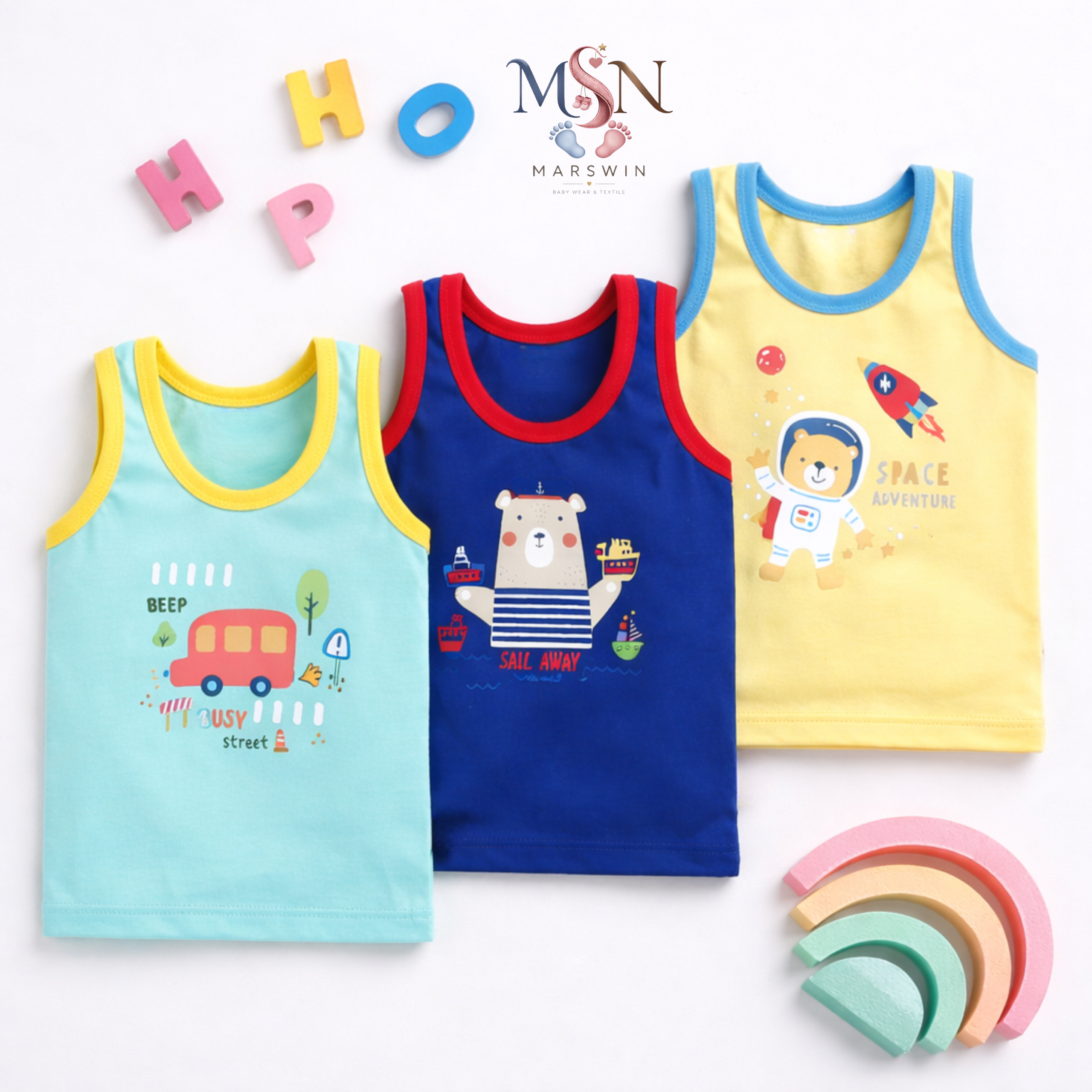 MSN Baby Cotton Sleeveless Vest with Cute Graphic Print | Soft Round Neck Innerwear for Infants - Image 2