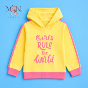 MSN Girls Full Sleeve Hooded Sweatshirt with Graphic Print & Colorblock Design